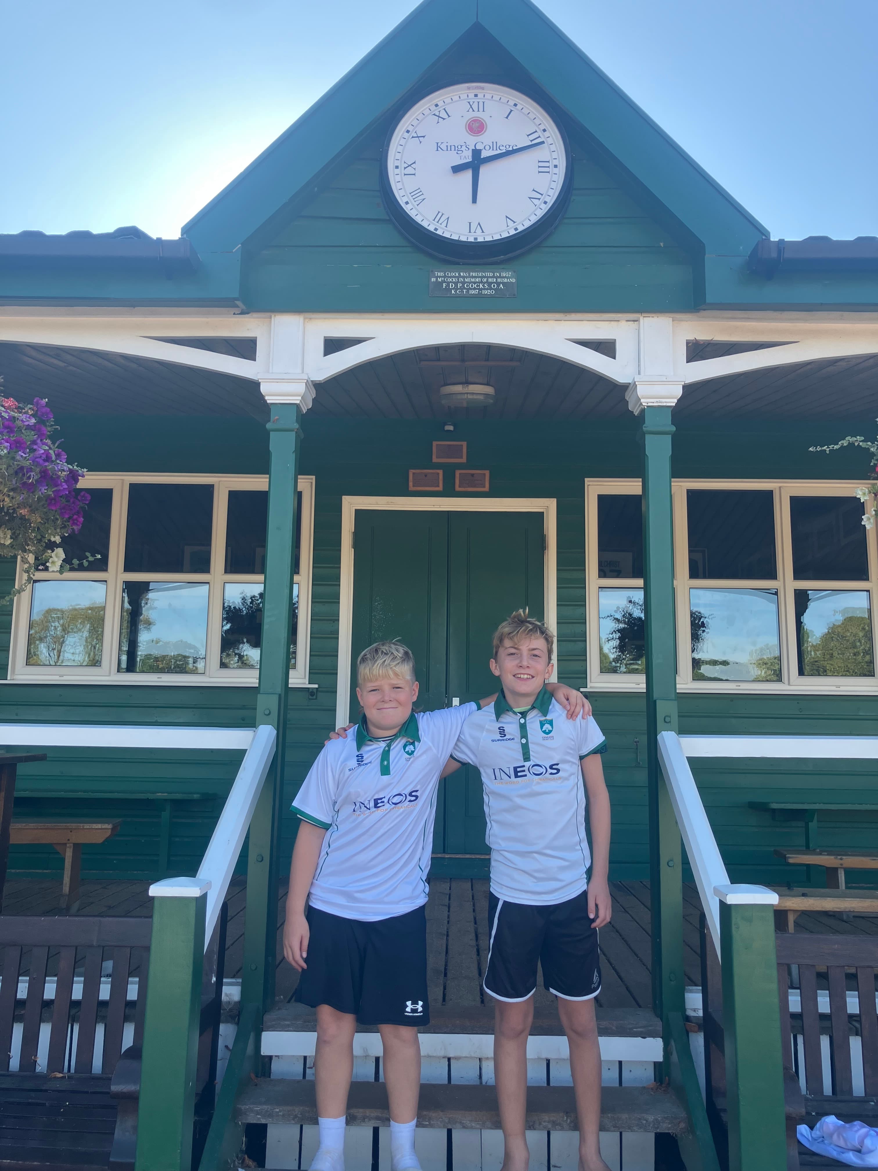 Gingins boys in front of the cricket pavillion at King's College Taunton